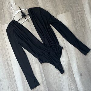 We are Hah Bodysuit silk plunge long sleeve womens Black (small) going out